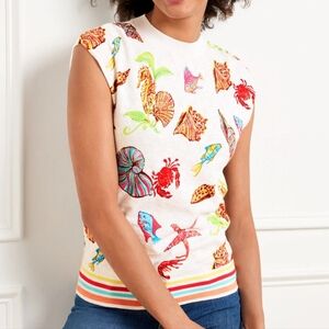 Talbots Cap Sleeve Pullover -Underwater World Novelty Print